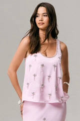 Arianna | Pink Satin Scoop-Neck Embellished Top