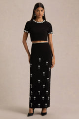 Aven | Black Hand-Embellished Maxi Skirt