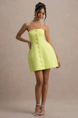 Anniston | Lemon Bandeau Tailored Button Mini Dress