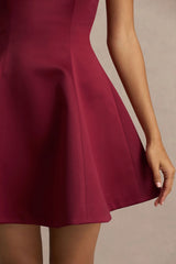 Lioray | Burgundy Satin Bandeau-Neck A-Line Mini Dress