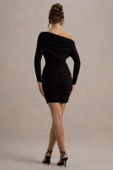 Zhara | Black Ruched One-Shoulder Bodycon Mini Dress