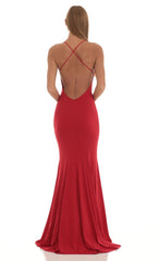 Open Back Maxi Dress in Red