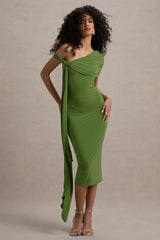 Vallea | Green One-Shoulder Draped Midi Dress