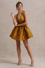 Pixi | Mustard Floral Print Sweetheart Neck Mini Dress