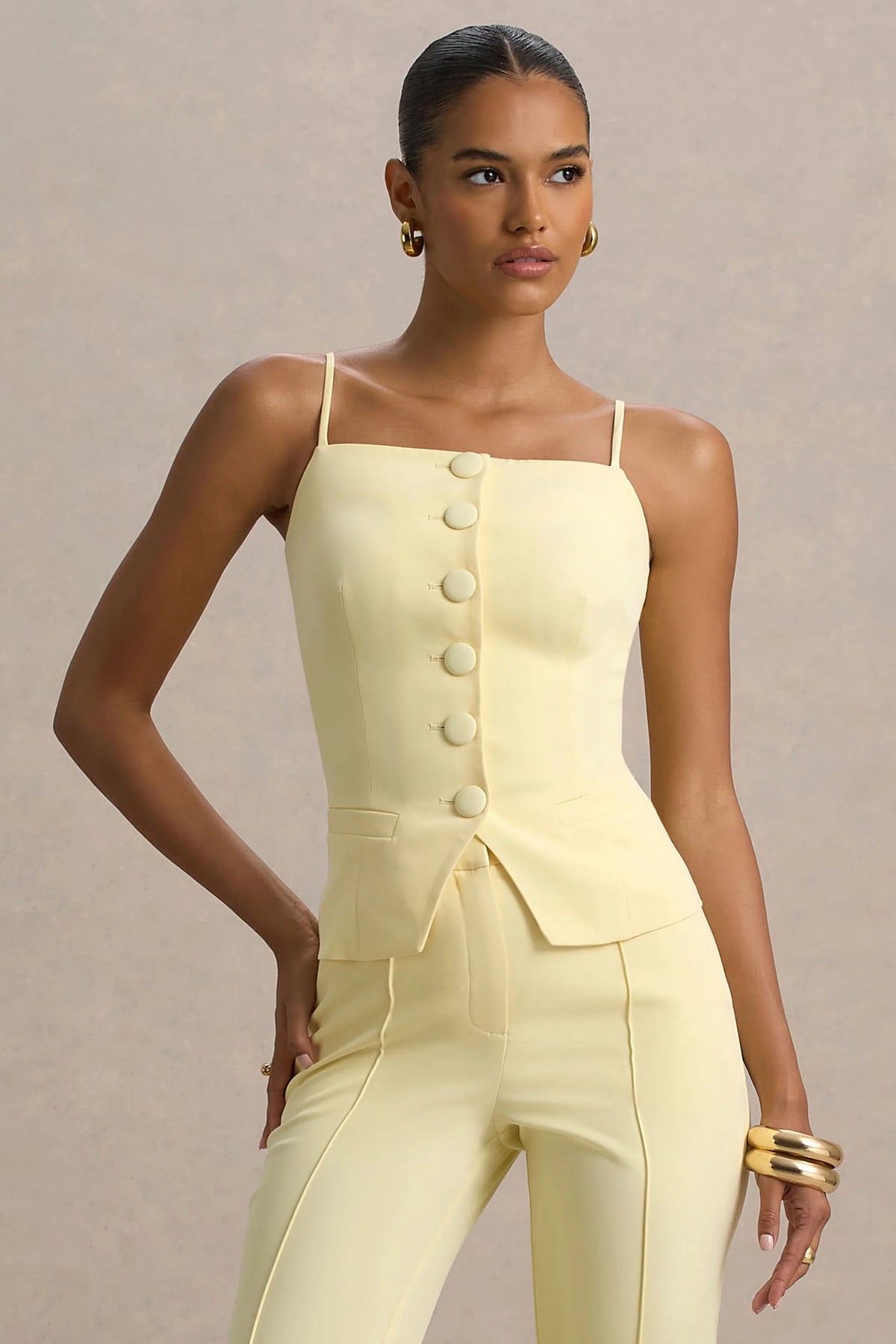 Nellie | Lemon Tailored Button-Up Top