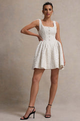 Sugar Plum | Cream Boucle Square-Neck Mini Dress
