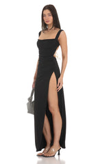 Open Back Bow Maxi Dress in Black