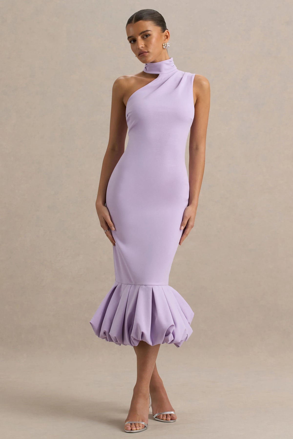Sabine | Lilac One-Shoulder Ruffle-Trim Midi Dress