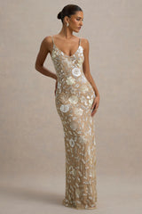 Gemini | Floral Sequin Hand-Embellished Strappy Maxi Dress