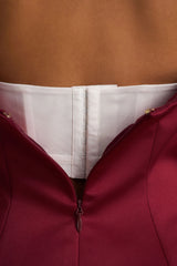 Lioray | Burgundy Satin Bandeau-Neck A-Line Mini Dress