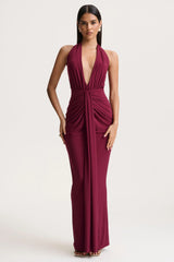 Lesley | Burgundy Plunge-Neck Maxi Dress