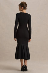 Liberty | Black High Neck Mermaid Maxi Dress With Ruffling Detail