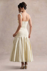 Parida | Cream Poplin Drop-Waist Midi Dress With Peplum Hem