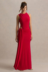 Neile | Red Crew-Neck Maxi Dress With Cut-Out and Sash Details