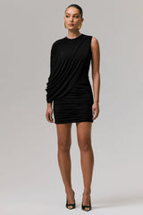 Fortuna | Black Ruched Mini Dress With One-Sleeve