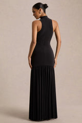 Tasmin | Black High-Neck Maxi Dress With Drop-Waist