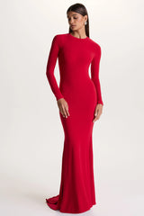 One Step Ahead | Red Long Sleeve Backless Fishtail Maxi Dress