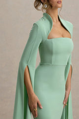 Linden | Light Green Bodycon Cape-Sleeve Midi Dress