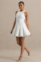 Leilani | White Racer-Neck Mini Dress With Ruffling Detail