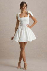 Mochi | White Skater Mini Dress With Bow Straps