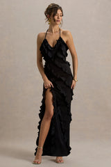 Full On | Black V-Neck Ruffle Maxi Dress