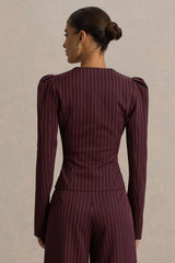 Lana | Burgundy Pinstripe Woven Sweetheart-Neck Tailored Top