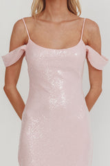 Madrid Sunset Off-Shoulder Sequin Maxi Dress Pink