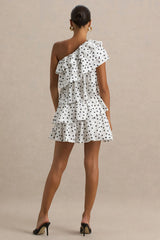Orla | White Polka Dot Asymmetric Ruffled Mini Dress