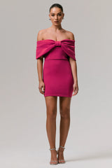 Sadie | Hot Pink Bow Bardot Mini Dress