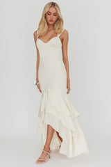 Baylin Layered Mermaid Hem Maxi Dress Cream