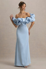 Allie | Powder Blue Puff Bardot Maxi Dress