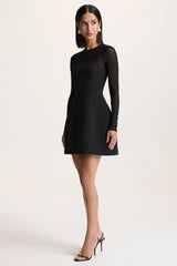 Aviana | Black Mesh Crew-Neck Mini Dress