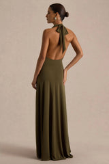 Mist | Olive Plunge-Neck Split Maxi Dress