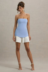 Autumn | Powder Blue Bandeau Mini Dress With Pleats