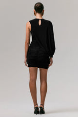 Fortuna | Black Ruched Mini Dress With One-Sleeve