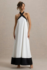 Clarabella | White & Black Halter-Neck Maxi Dress
