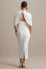 Augustina | White Maternity Midi Dress With Cape