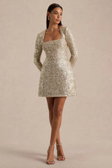 Invite | Gold Sequin Square-Neck Mini Dress