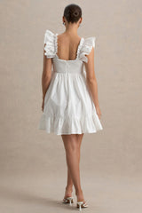 Dolly Daze | White Ruffle Sleeve Babydoll Maternity Mini Dress