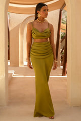 Rosita | Khaki Ruched Maxi Skirt