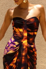 Nyra | Smoke Print Sweetheart Ruched Maxi Dress