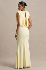 Meave | Lemon High Neck Maxi Dress With Draping Detail