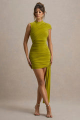 Nocturnal | Green Ruched Mini Dress With Sash
