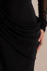 Deema | Black Jersey And Mesh High Neck Maxi Dress