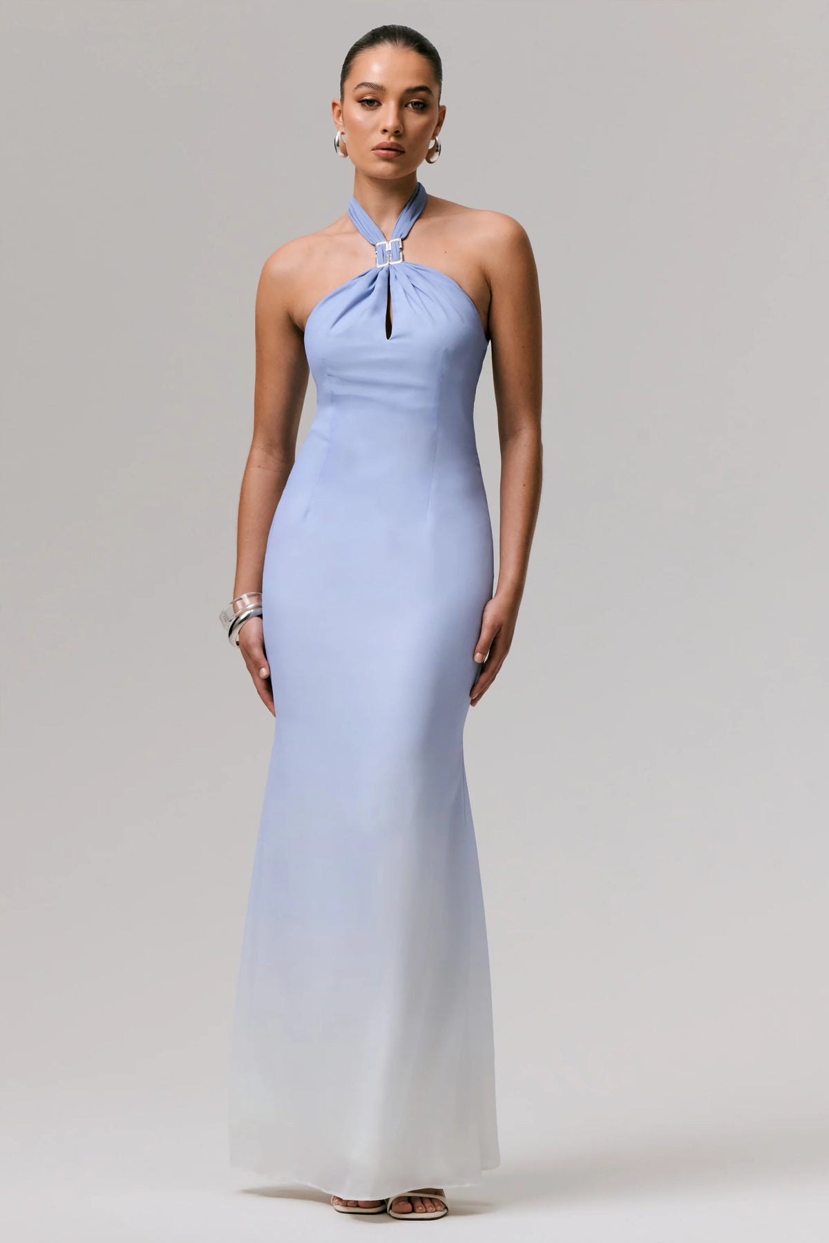 Sharni | Blue Ombre Chiffon Halter-Neck Maxi Dress