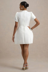 Carabella | White High-Neck Short-Sleeve Mini Dress