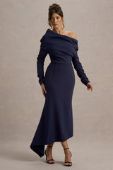 Lou | Navy One-Shoulder Asymmetric Maxi Dress
