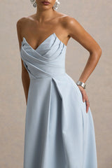 Reigning Beauty | Powder Blue Sweetheart Midi Dress With Volume Hem