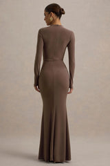Reid | Brown Long-Sleeve Gathered Maxi Dress