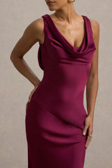 Alesso | Burgundy Satin Cowl-Neck Maxi Dress